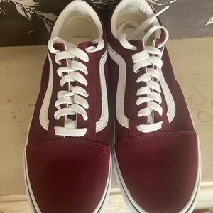 Vans Burgundy and White Off the Wall Platform Sneakers